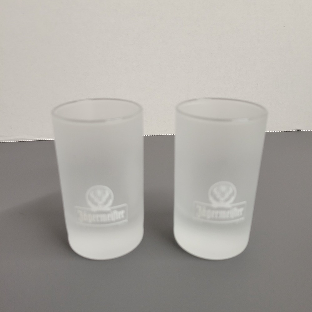 Set of 2 Jagermeister Stag Logo frosted‎ shot glasses
